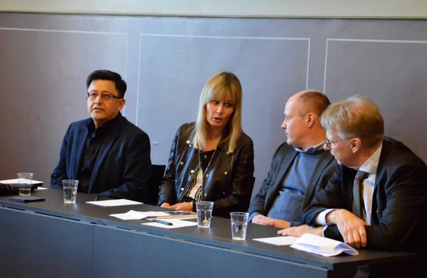 Panel discussion led by journalist Andreas Ekström with Professor in Sociology of Law Reza Banakar, Complainant's Counsel Ulrika Rogland, Minister for Justice and Migration Morgan Johansson and President of a Court of Appeal Ralf G. Larsson.